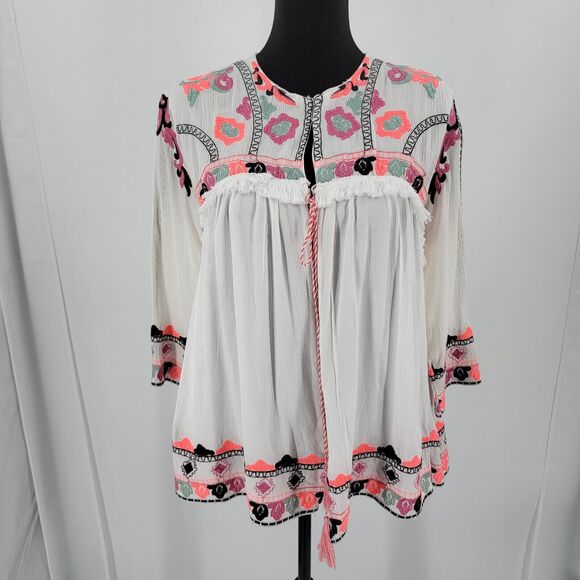 Nylon Apparel Swing Top Women's Small Open Front Embroidered Floral - Picture 6 of 15
